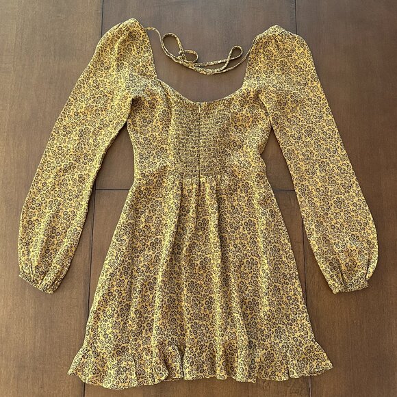 (SOLD) Reformation Floral Brown / Gold Long sleeve mini dress (US 2) - Picture 7 of 9